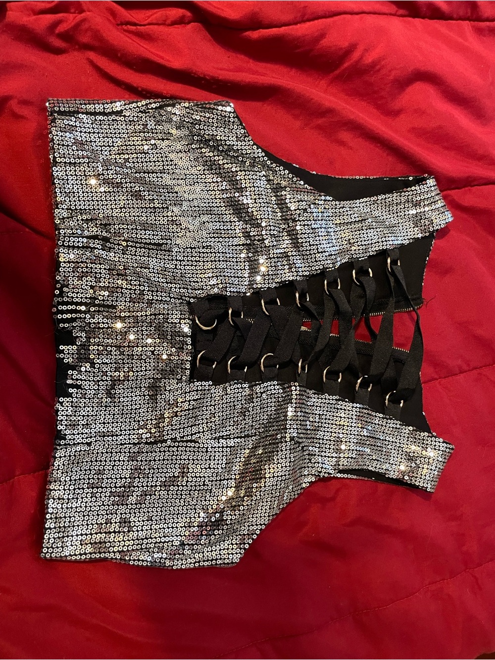Sequin Lace-Up Festival Disco Crop Top - Silver